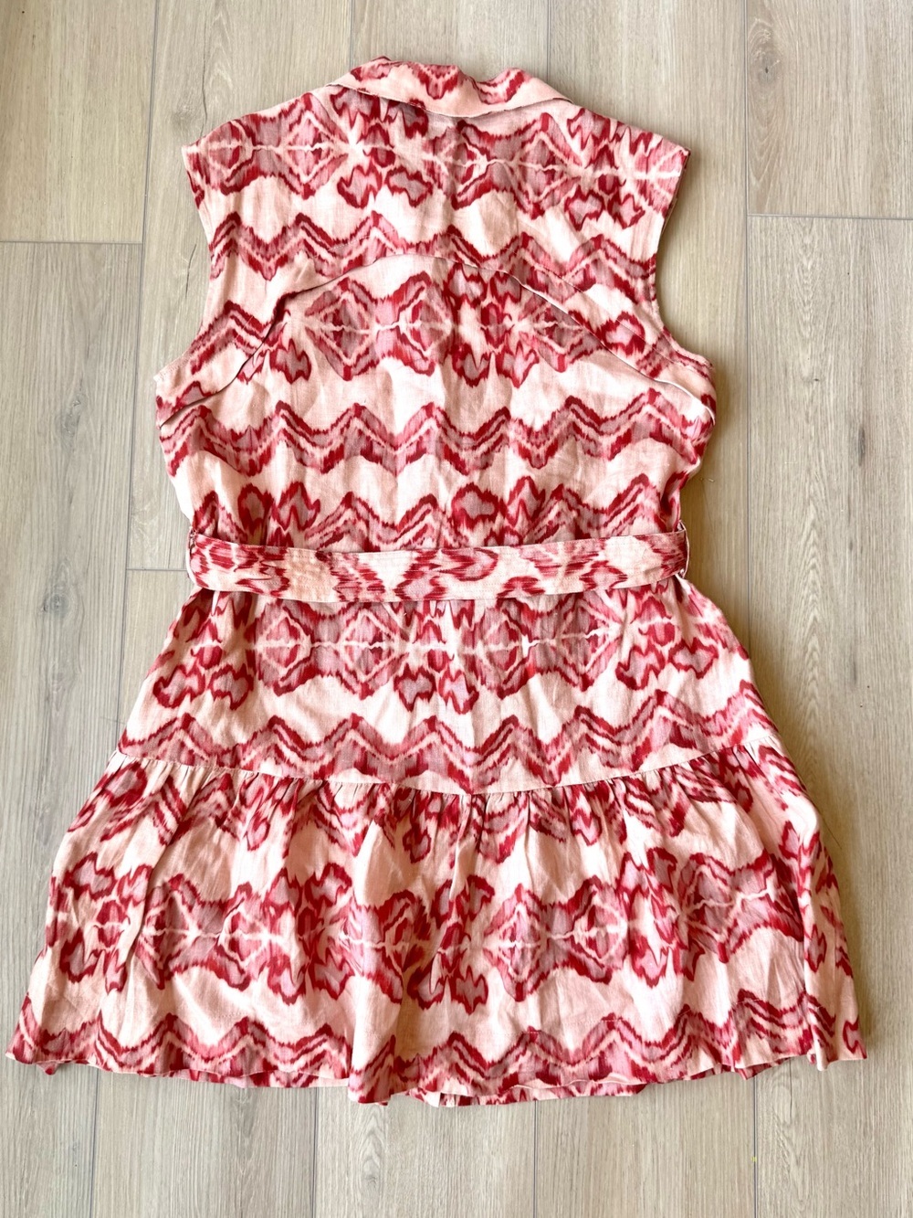 Karina Grimaldi Myrtle Print 100% Linen Belted Mini Dress L EUC - Picture 3 of 12